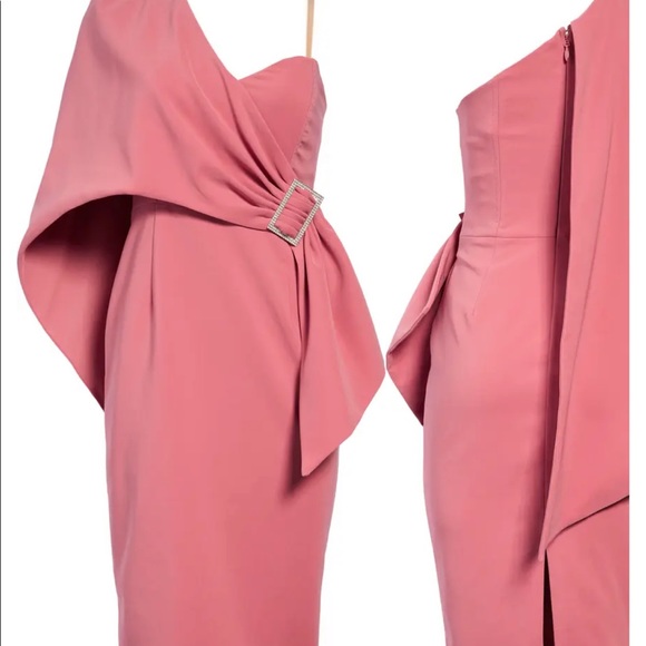 Gorgeous ne shoulder cape midi dress in rose pink - Picture 7 of 8